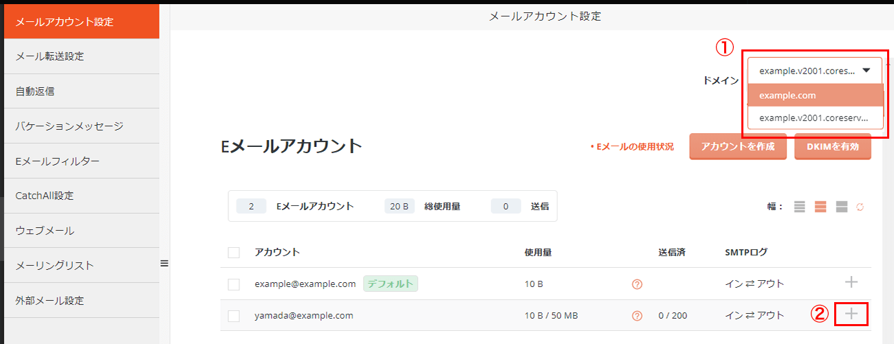 ドメインを選択して、「＋」をクリック