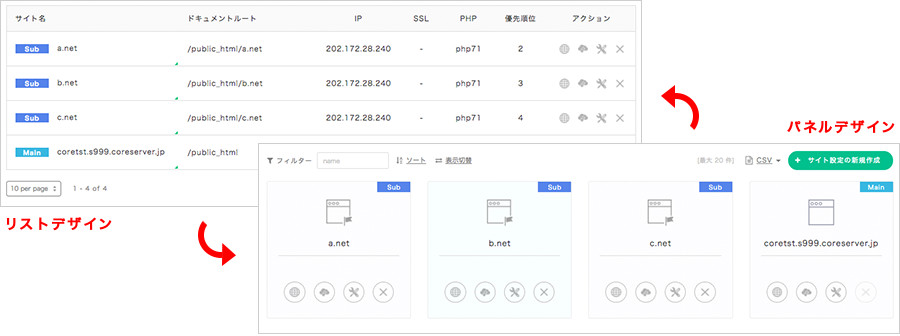 フィルター・ソート・表示切り替え