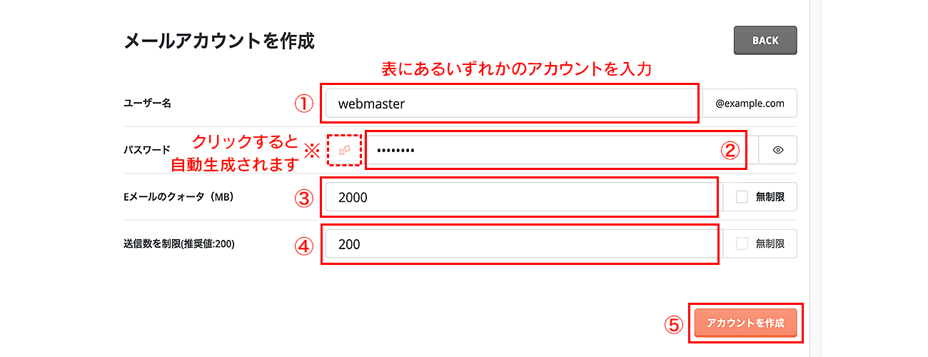 必要項目を入力