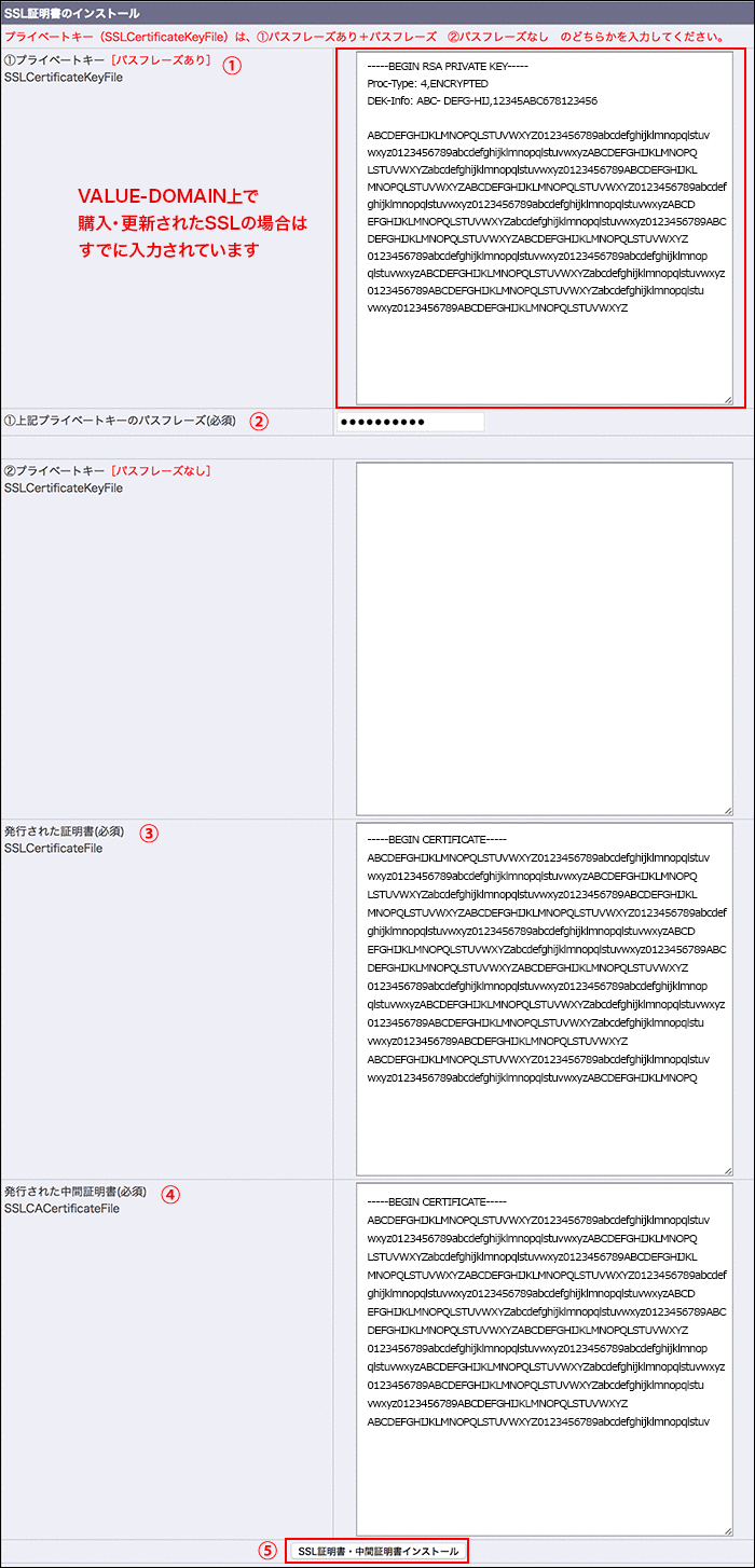 SSL証明書の情報を入力